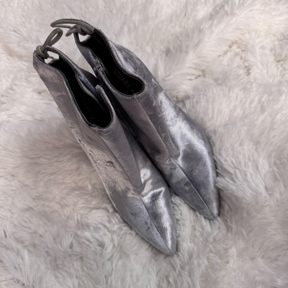 Stuart Weitzman Grandiose Silver Gray Heeled Boots 5 - Picture 5 of 12